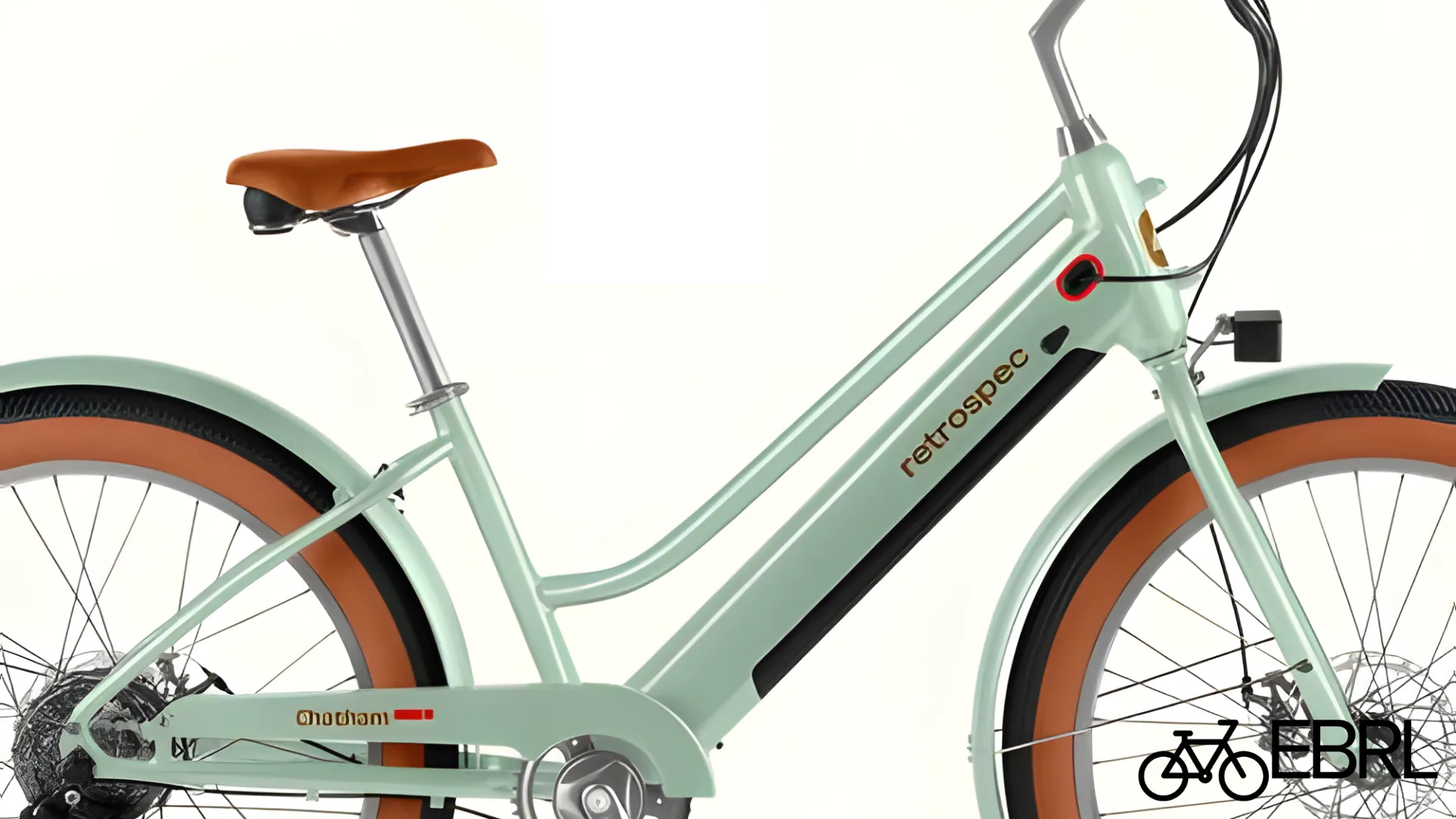 Woman riding Retrospec Chatham Rev+ 2 step-through electric beach cruiser on a sunny coastal boardwalk