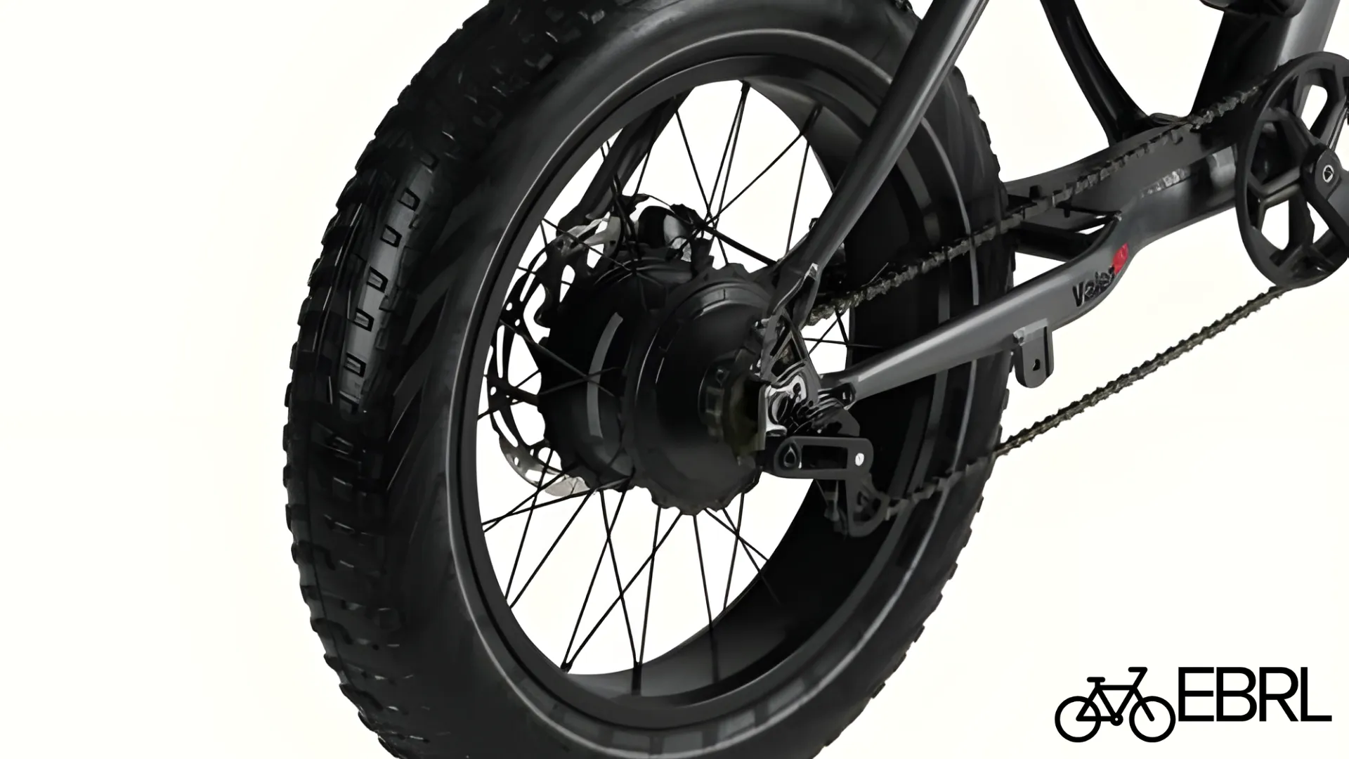 Retrospec Valen Rev 3 fat tire electric bike rear hub motor and drivetrain close-up