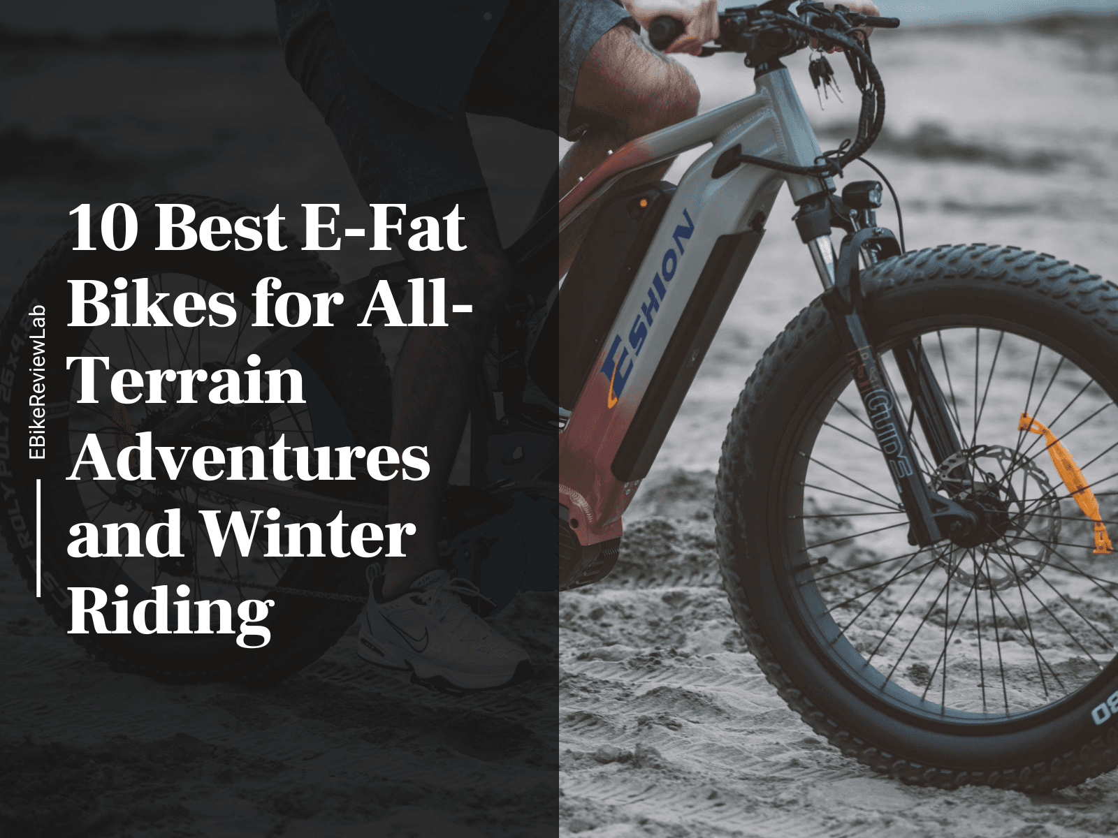 Electric fat bike riding through snowy mountain trail