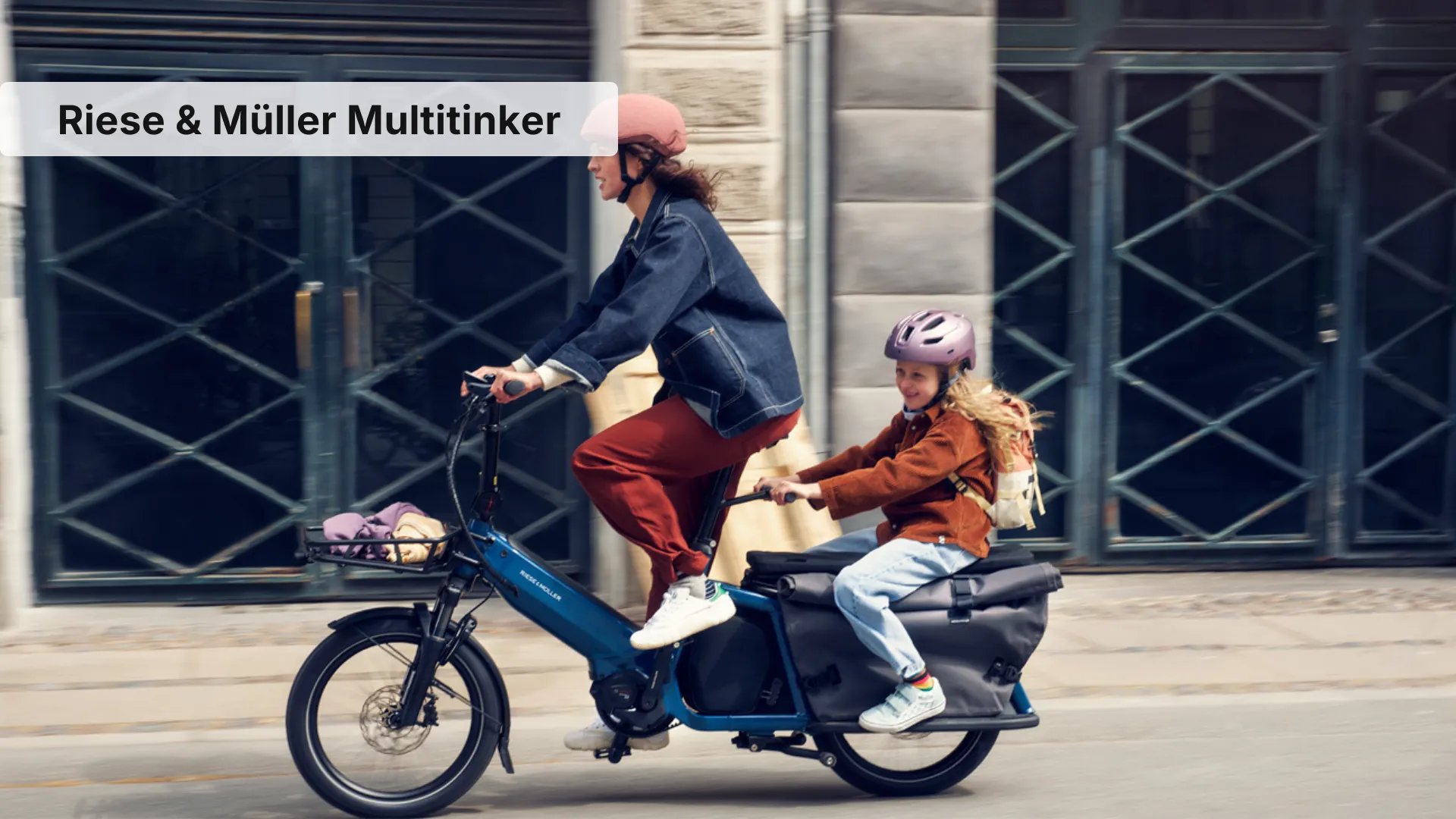Riese & Müller Multitinker2 electric cargo bike with 20-inch wheels and extended rear rack for child transport