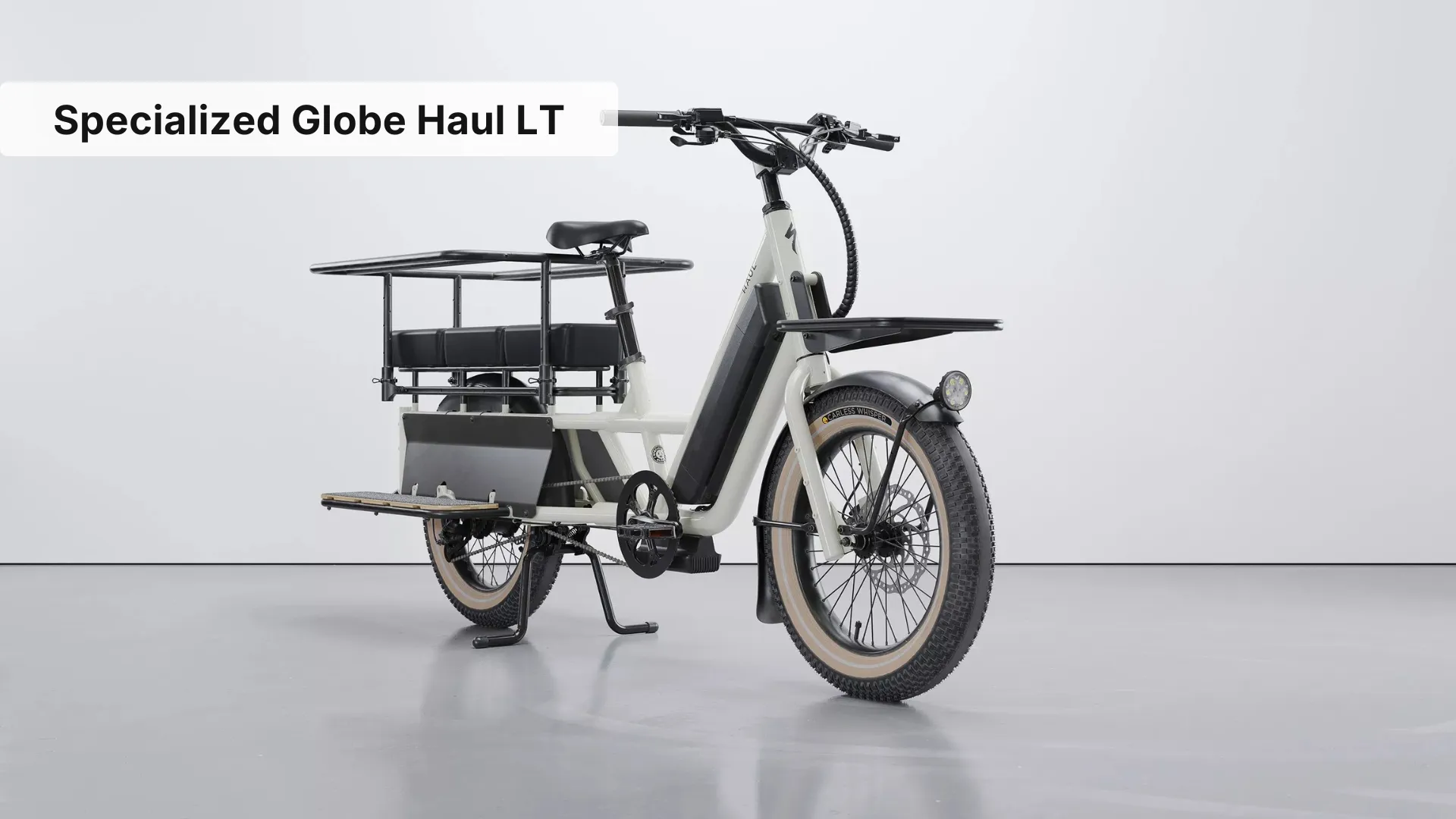 Specialized Globe Haul LT electric cargo bike with extended rear rack and white mountains colorway