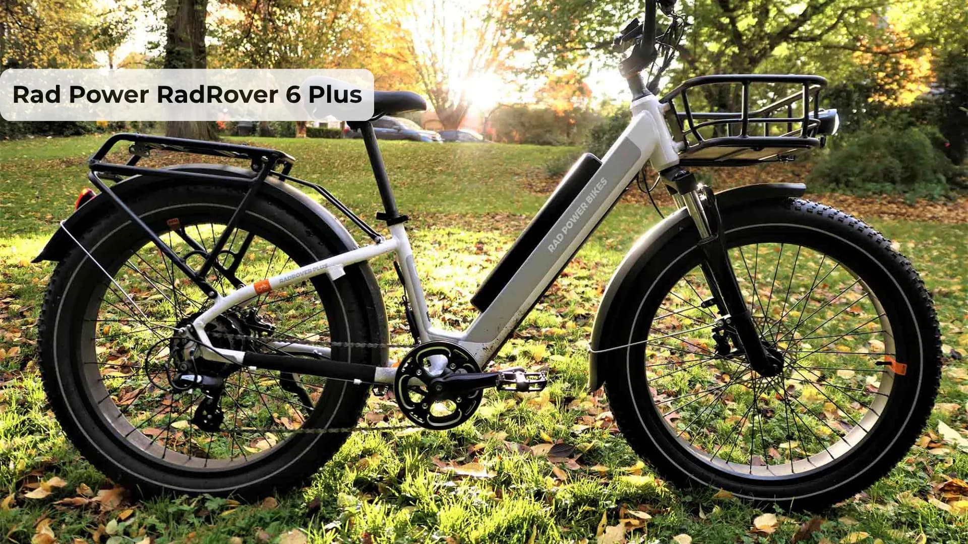Rad Power RadRover 6 Plus electric fat bike on a trail with 4-inch tires visible