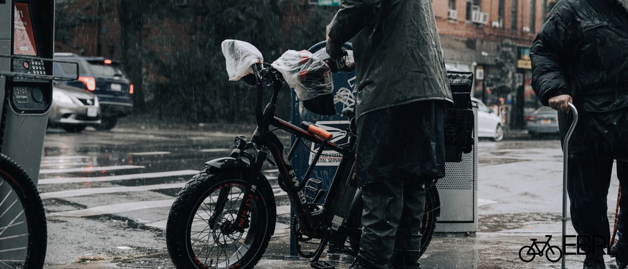 Electric bike in rain with safe charging steps