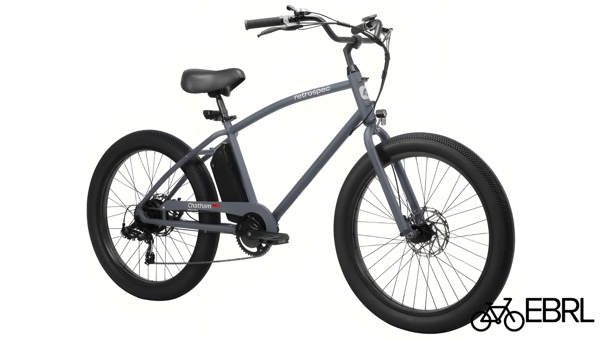 Close-up of the Retrospec Chatham Rev 3 electric beach cruiser frame and swingback handlebars