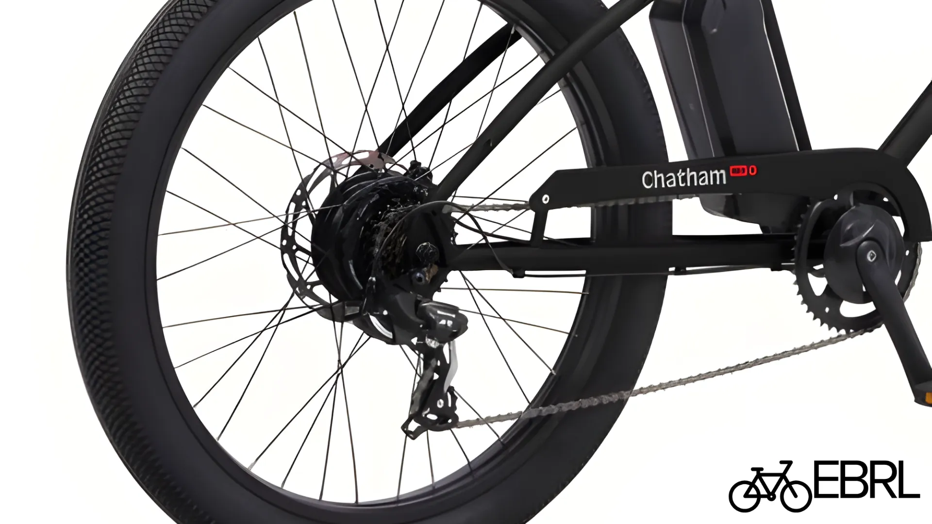 350W hub motor on the Retrospec Chatham Rev 3 beach cruiser electric bike rear wheel