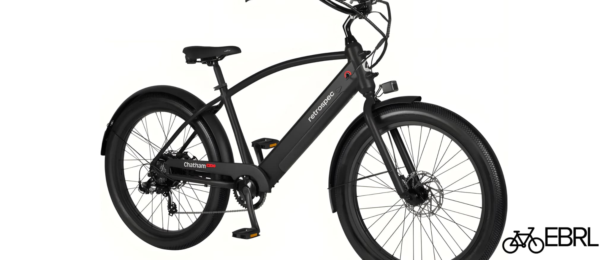 Retrospec Chatham Rev+ 2 Beach Cruiser Electric Bike in Matte Black on white background