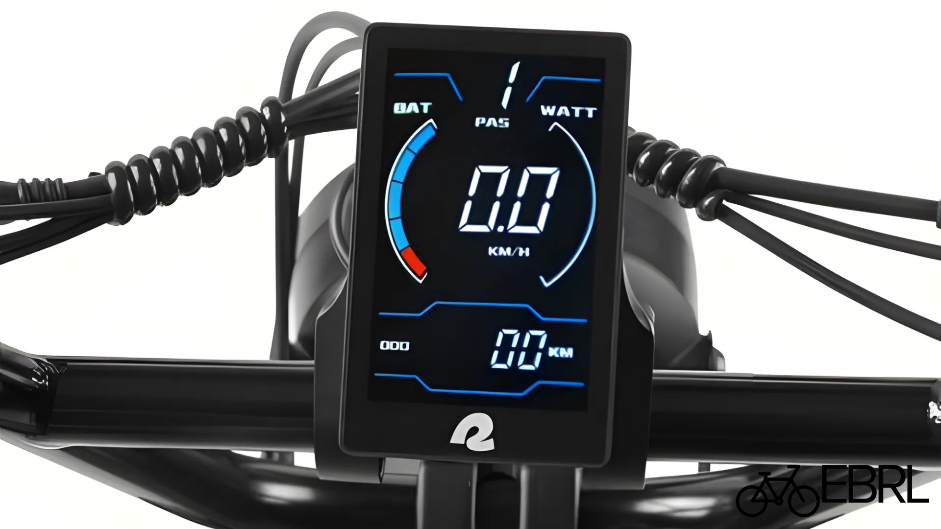 Retrospec Valen Rev+ center-mounted color LCD display showing speed and battery level