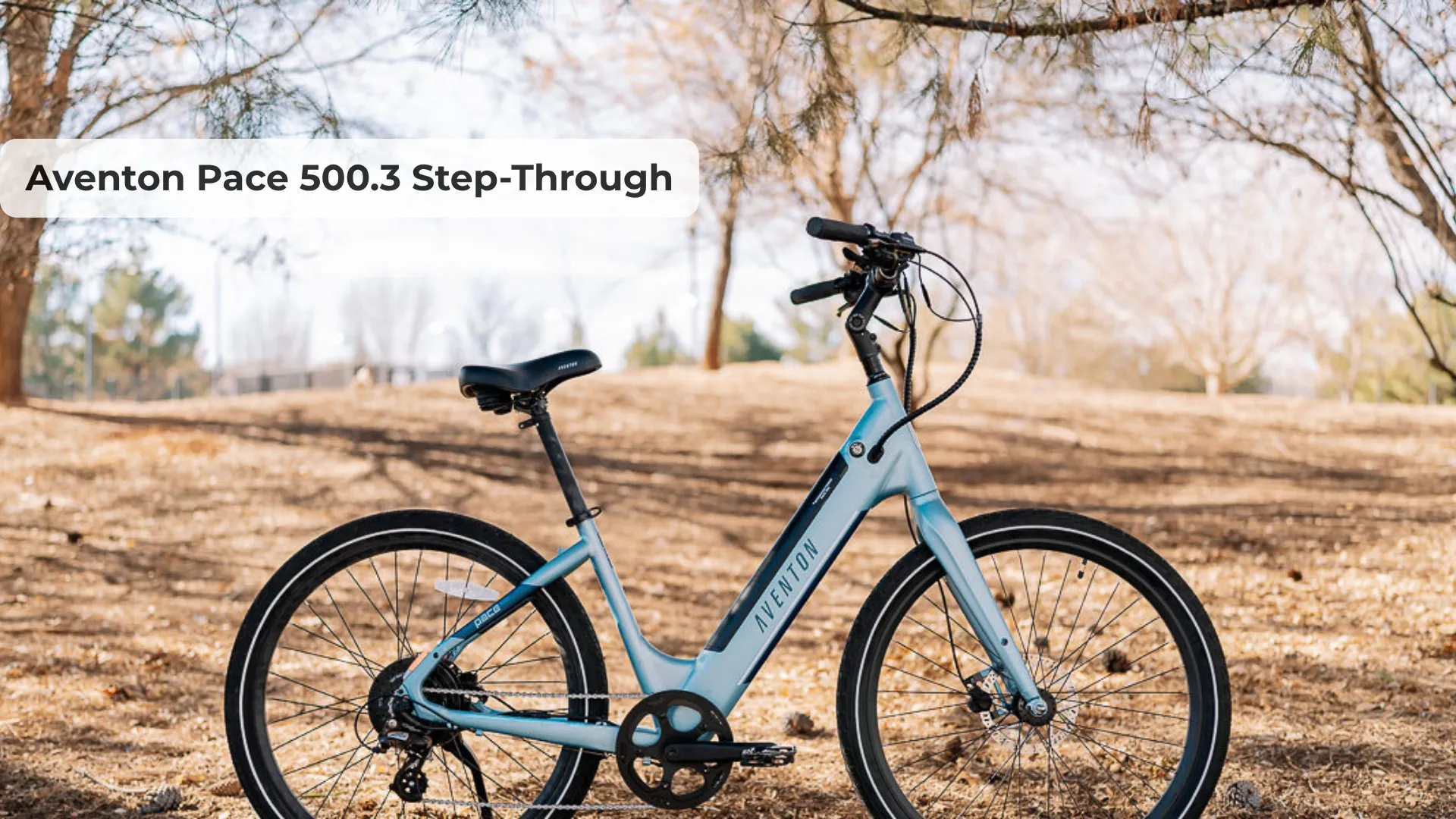 Aventon Pace 500.3 Step-Through electric cruiser bike in Ghost White, side profile showing step-through frame and swept-back handlebars