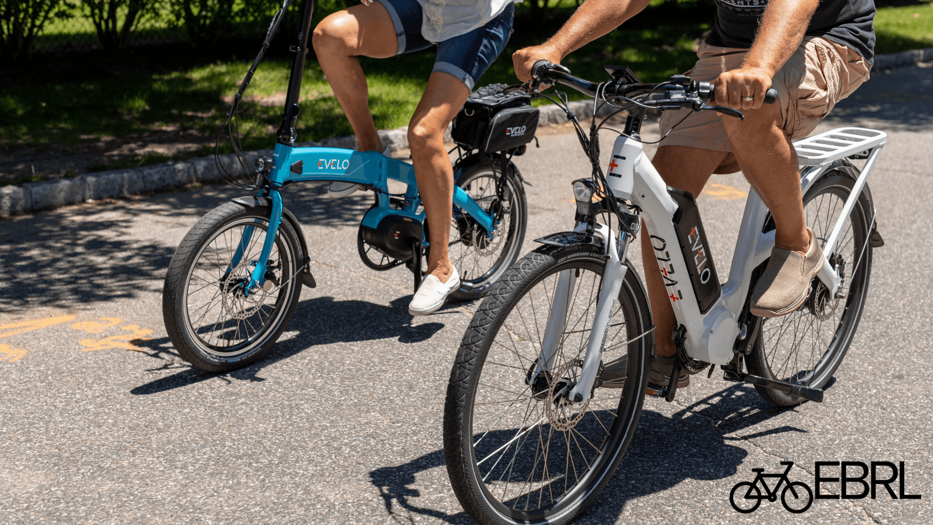 Two riders on electric bikes enjoying a recreational ride together
